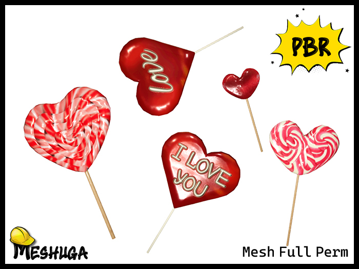 Meshuga PBR Valentines Lollipops Pack FULL PERM MESH