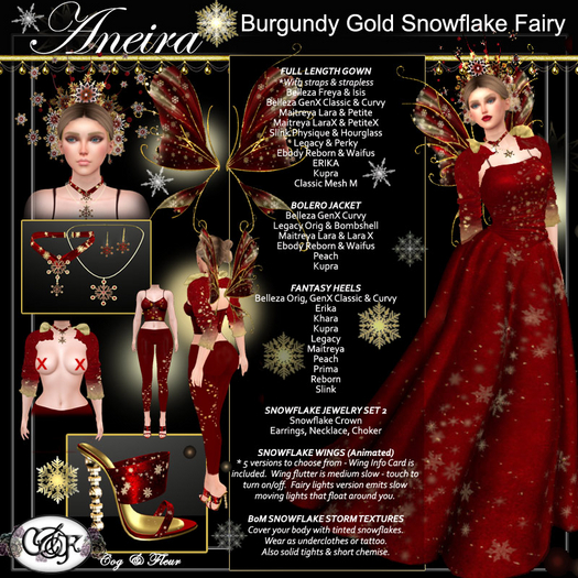 C&F Aneira Snowflake Fairy Fantasy Outfit Bundle - Burgundy Gold