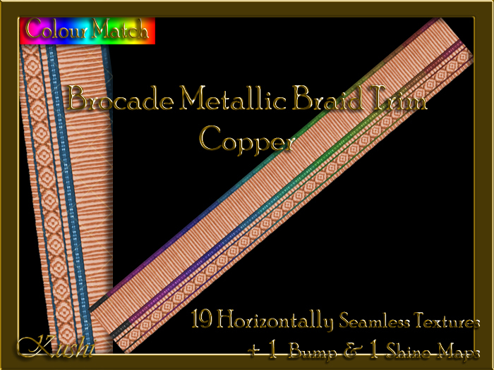Brocade Metallic Braid TRIM COPPER Texture Pack