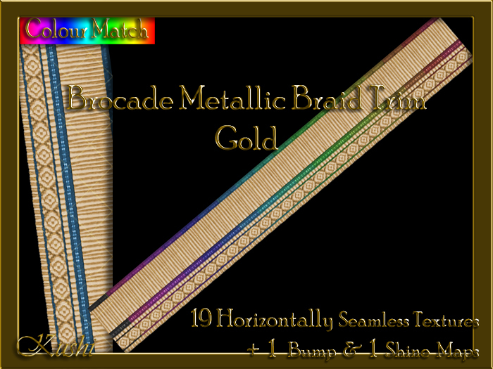 Brocade Metallic Braid TRIM GOLD Texture Pack