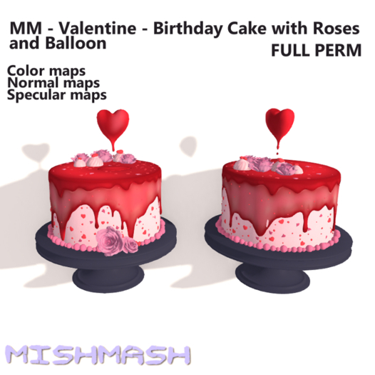 MM - Valentine - Birthday Cake with Roses and Balloon