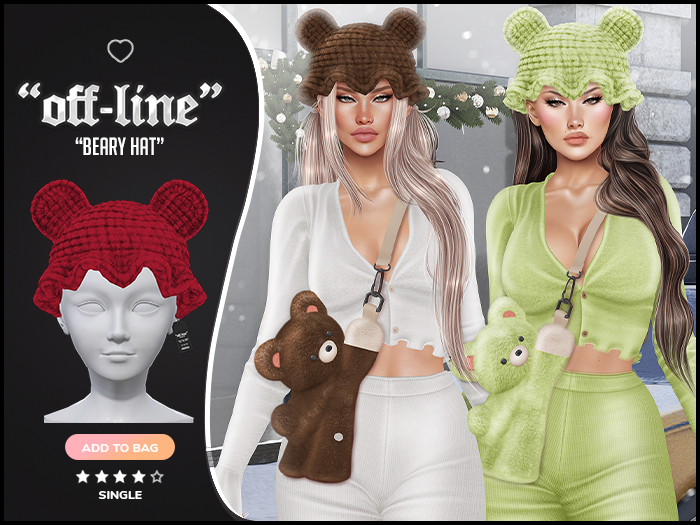 "Off-Line" x "Beary" Hat / Cherry