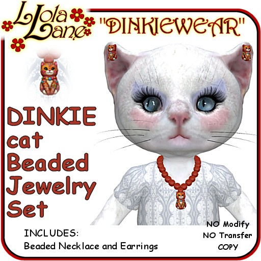 Dinkie Tiny DINKIEWEAR cat BEADED NECKLACE SET