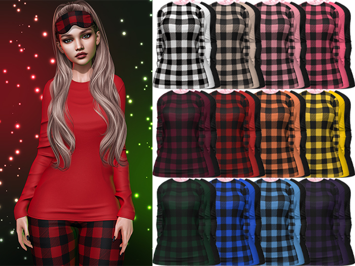 Joy Pajama Shirt [Buffalo Plaid Pack] - Maitreya LaraX • PetiteX • eBody Reborn