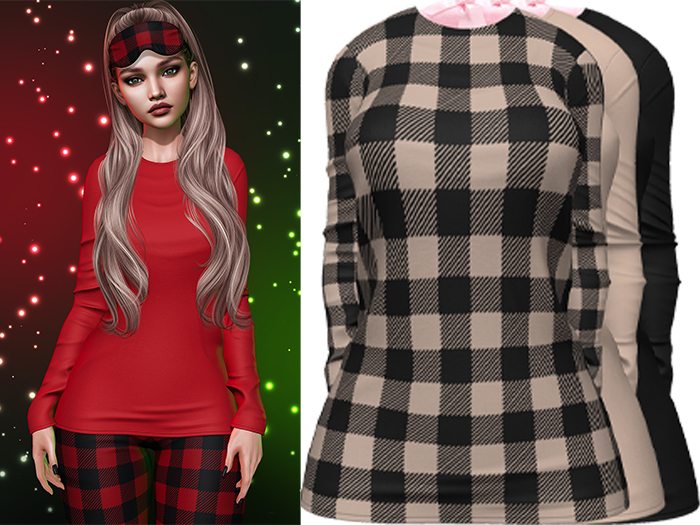 Joy Pajama Shirt [Buffalo Plaid Sand] - Maitreya LaraX • PetiteX • eBody Reborn