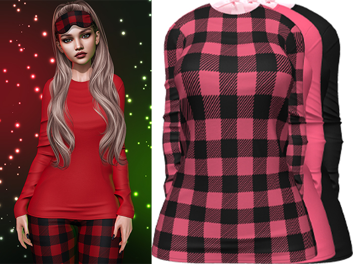 Joy Pajama Shirt [Buffalo Plaid Hot Pink] - Maitreya LaraX • PetiteX • eBody Reborn