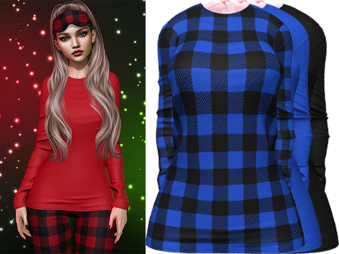 Joy Pajama Shirt [Buffalo Plaid Blue] - Maitreya LaraX • PetiteX • eBody Reborn