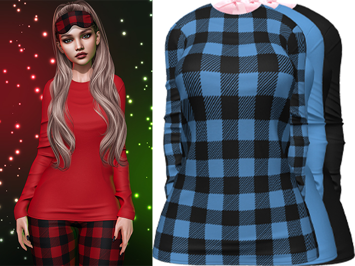Joy Pajama Shirt [Buffalo Plaid Sky] - Maitreya LaraX • PetiteX • eBody Reborn