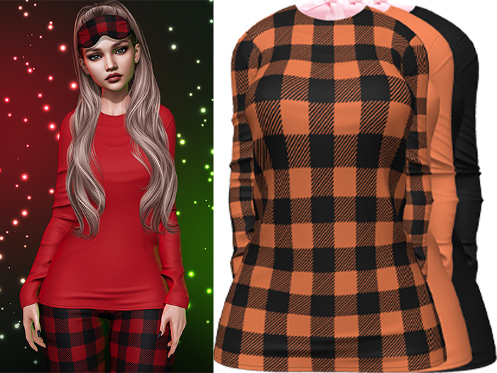 Joy Pajama Shirt [Buffalo Plaid Orange] - Maitreya LaraX • PetiteX • eBody Reborn
