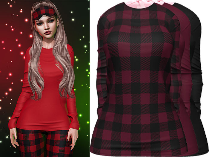 Joy Pajama Shirt [Buffalo Plaid Cherry] - Maitreya LaraX • PetiteX • eBody Reborn