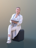 3D Mesh Full Prime 3D PEOPLE  girl in a doctor's coat and with a stethoscope around her neck is sitting 26721883