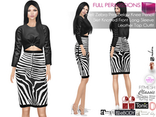 Full Perm Zebra Print Pencil Skirt Leather Top Outfit For Maitreya 5.3 LaraX Ebody Reborn Legacy Belleza Slink Tonic