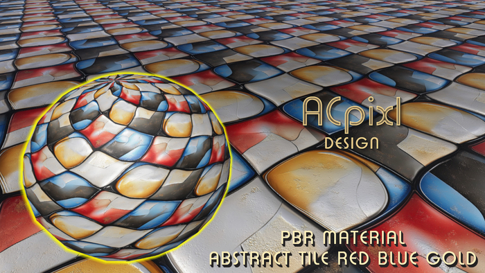 Abstract Tile red blue gold (Material)