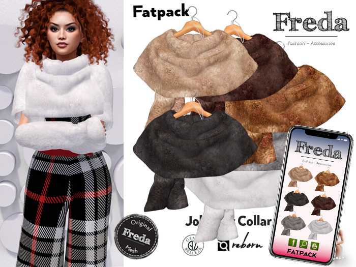 "Freda" Fatpack Jolie Short Fur Cuffs and Collar incl. 6 natural col. HUD, two separate items, wide enough for many Tops