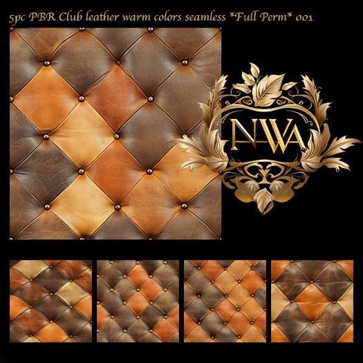 5pc PBR Club leather warm colors texture seamless *Full Perm* 001