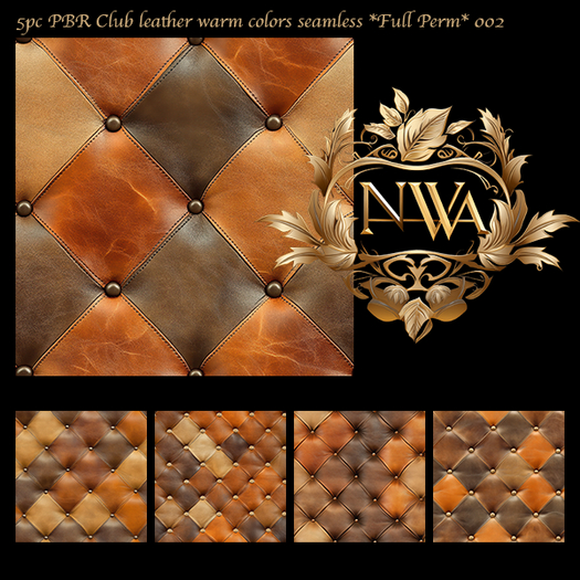 5pc PBR Club leather warm colors texture seamless *Full Perm* 002