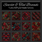 *Wallflowers* Scarlet & Teal Brocade