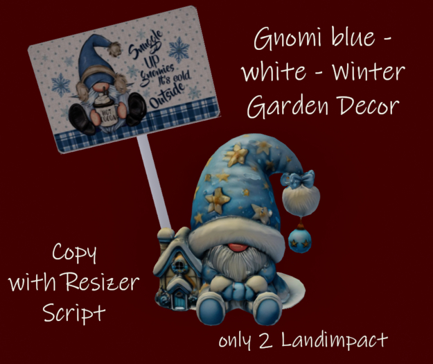 C.M.D. - Gnomie blue and white Winter garden decor vb