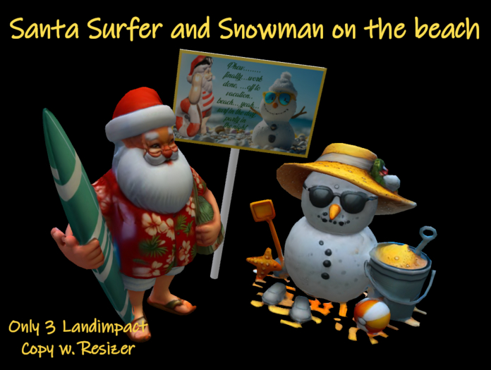 C.M.D. - Santa surfer and snowman on the beach VB