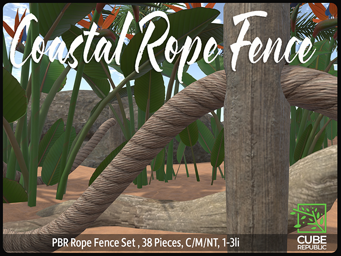 PBR Coastal Rope Fence With Beach Grass