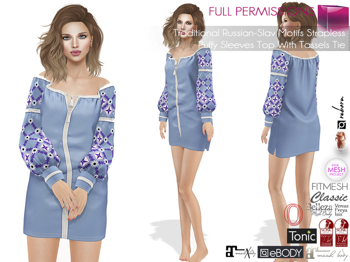 Full Perm Traditional Russian-Slav Motifs Strapless Puffy Sleeves Top With Tassels Tie Maitreya LarX Ebody Reborn Legacy