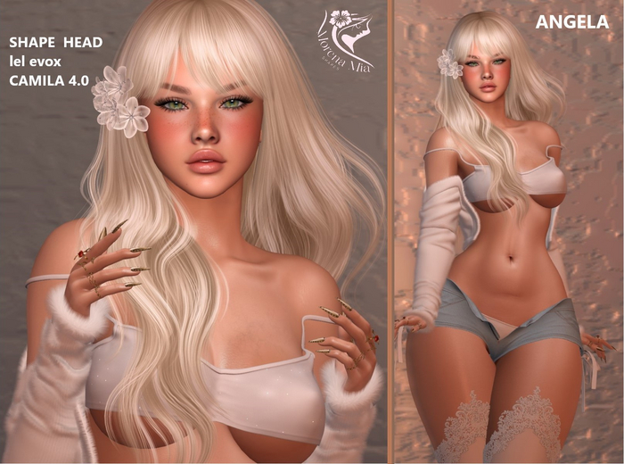 ANGELA SHAPE HEAD EvoX  CAMILA  4.0 Lelutka (Maitreya,larax,legacy,,Reborn,Erika ,,Belleza Gen.X Curvy.Kupra