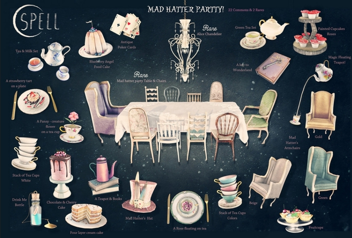 SPELL : Mad hatter party TABLE & CHAIRS - RARE