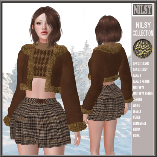 CROPPED WINTER JACKET,SWEATER&TWEED SKIRT