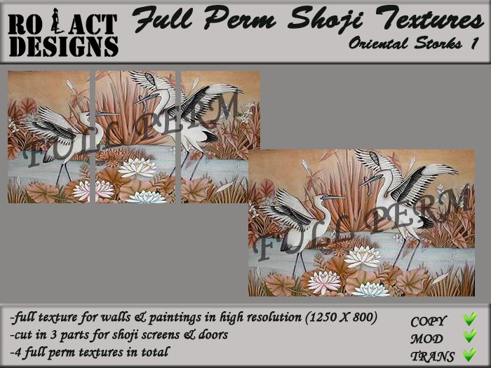 ..::RO!ACT::..DESIGNS Full Perm Asian Shoji Textures- Oriental Storks 1