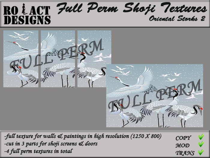 ..::RO!ACT::..DESIGNS Full Perm Asian Shoji Textures - Oriental Storks 2
