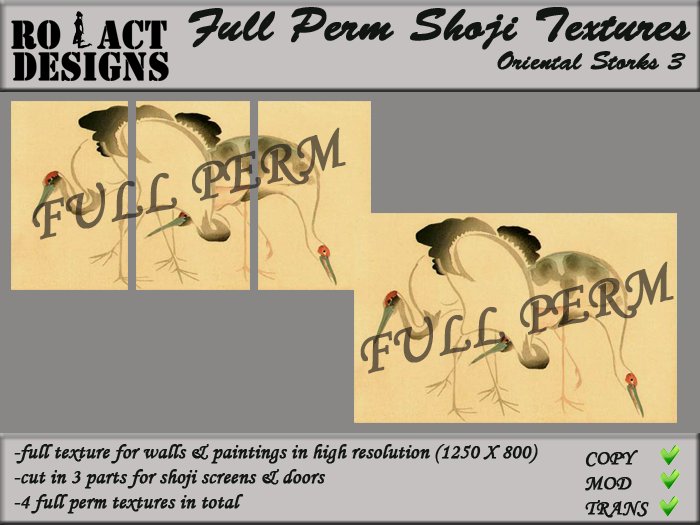 ..::RO!ACT::..DESIGNS Full Perm Asian Shoji Textures- Storks 3