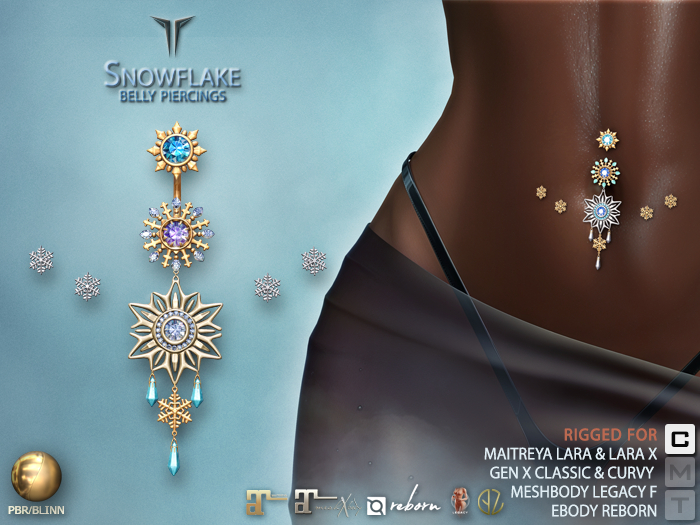 **RE** Snowflake Belly Piercings - PBR - Maitreya Lara X, GenX, eBODY, Meshbody