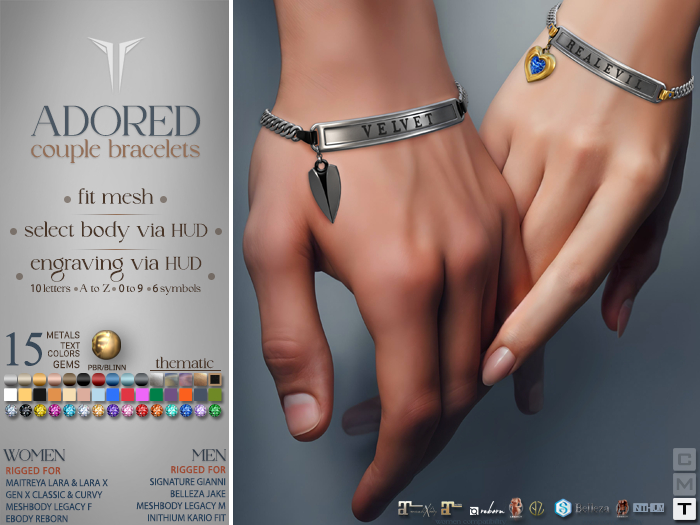 **RE** Adored Couple Bracelets - PBR - Fit Mesh - Transferable - Unisex - Engraving - 