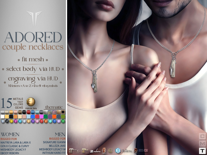 **RE** Adored Couple Necklaces - PBR - Fit Mesh - Transferable - Unisex - Engraving - 