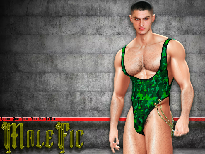 !!MaleFic Bodysuit Fire- GREEN CAMOUFLAGED