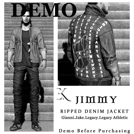 E.K - Jimmy - Ripped Denim  Jacket  -  DEMO {ADD - ME }
