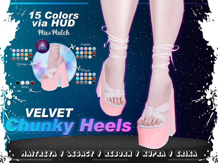 <-NINFANIUM->Velvet Chunky Heels