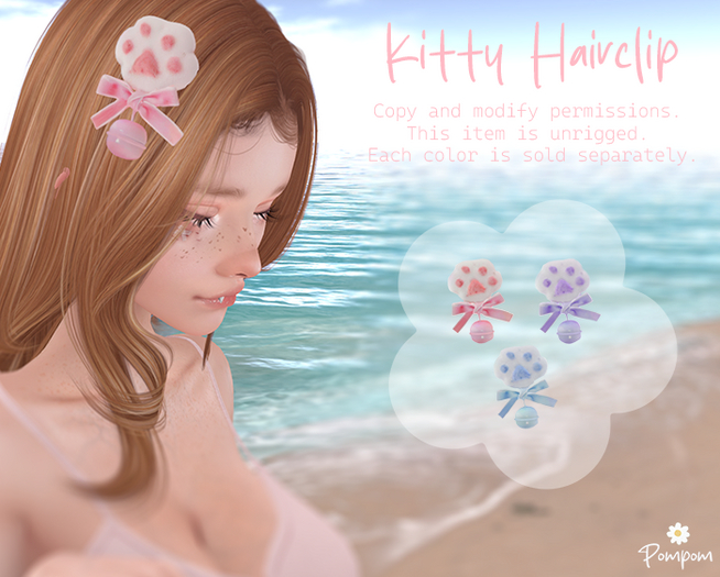 Pompom. Kitty Hairclip - Blue - Unpack