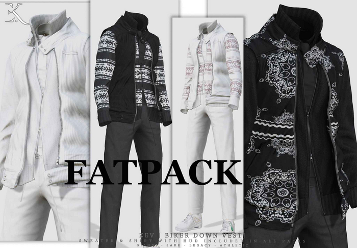 E.K - Zev- Biker Down Vest - FATPACK {ADD - ME }