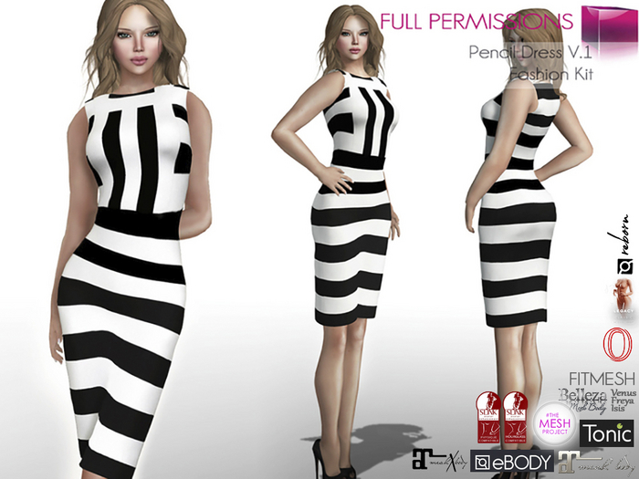 Full Perm Knee Lenght Monochrome Pencil Skirt Dress 2 Slink Ocacin Maitreya 5.3 LaraX Belleza Tonic Ebody Reborn Legacy