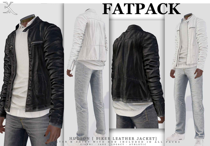 E.K - HUDSON- Biker Leather Jacket - FATPACK {ADD - ME }