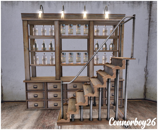3 ionic : Apothecary shelf (full with supplies)