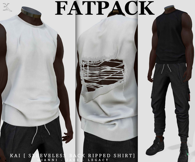 E.K - KAI - Sleevless Back Ripped Shirt - FATPACK {ADD - ME }