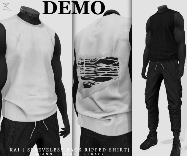 E.K - KAI - Sleevless Back Ripped Shirt - DEMO {ADD - ME }