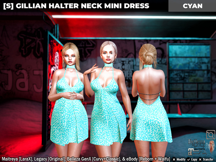 [S] Gillian Halter Neck Mini Dress Cyan