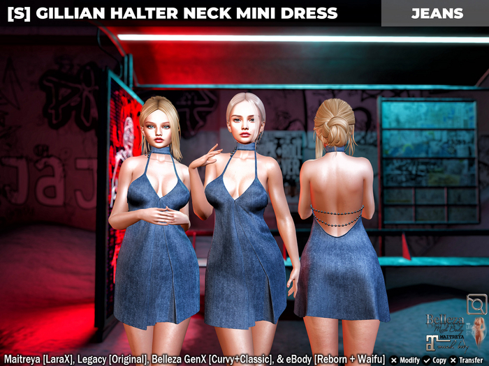 [S] Gillian Halter Neck Mini Dress Jeans