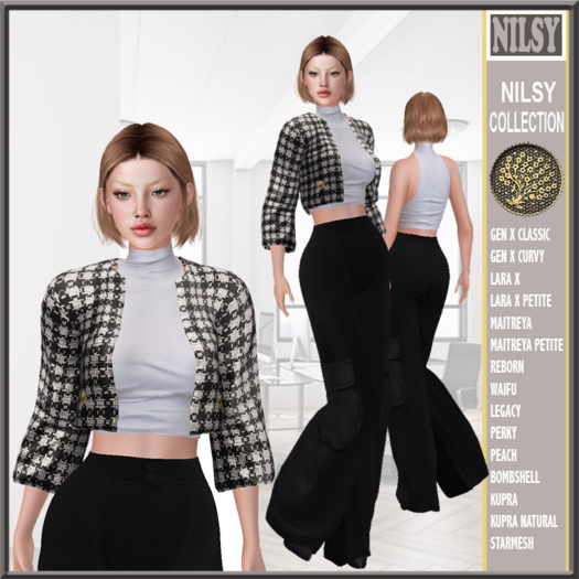 TWEED JACKET,TOP,FLARED PANTS&BOOTS