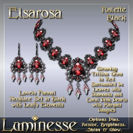 ELSAROSA Ralette Necklace & Earrings Set OP - Red White Diamond Coral Pink Pearl Black