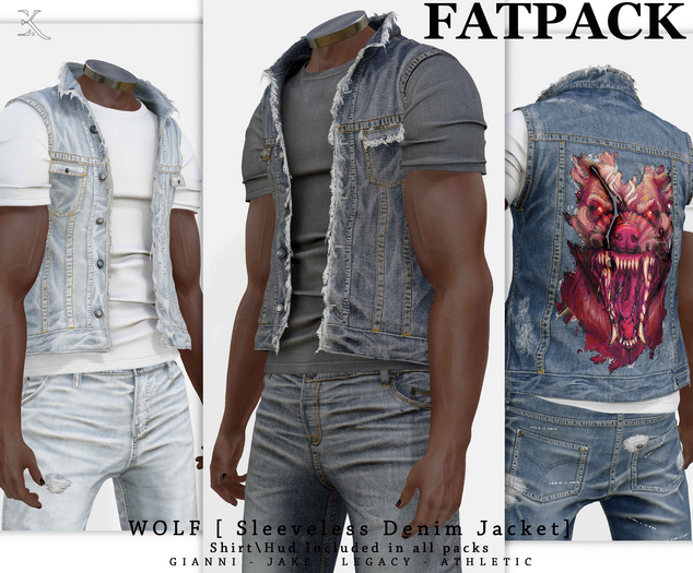 E.K - Wolf - Denim Sleevless jacket - FATPACK{ADD - ME }