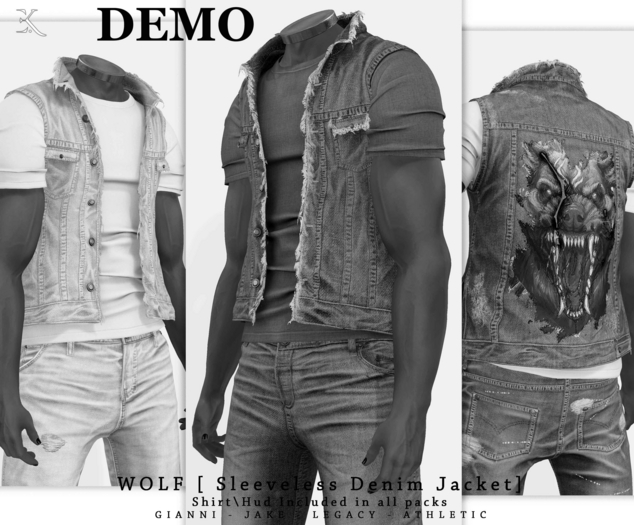 E.K - Wolf - Denim Sleevless jacket - DEMO{ADD - ME }